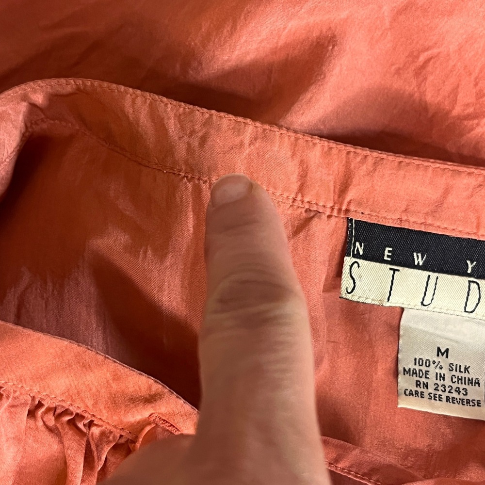 Vintage Womens Poet Edwardian Silk Ruffle Blouse Lace Up 90s Med Renaissance - Picture 11 of 13